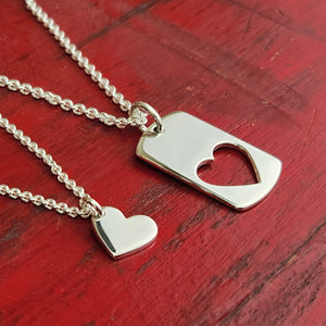 Silver Heart and Dog Tag Puzzle Necklace Set