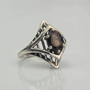 Sterling Silver Knightly Inspiration 8x6mm Smoky Quartz Ring