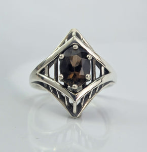 Sterling Silver Knightly Inspiration 8x6mm Smoky Quartz Ring