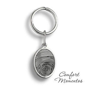 Oval Fingerprint Keychain - Silver