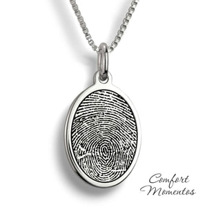 Oval Fingerprint Necklace - Silver