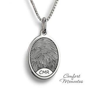 Oval Fingerprint Necklace - Silver