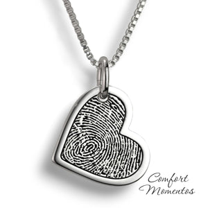 Tilted Heart Fingerprint Necklace - Silver